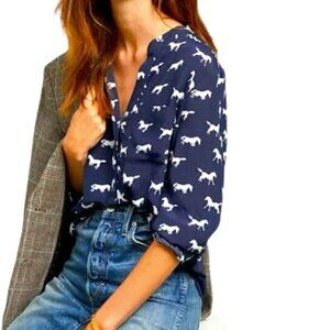NWT Anthro Porridge Navy Blouse With Horse Pattern Size L